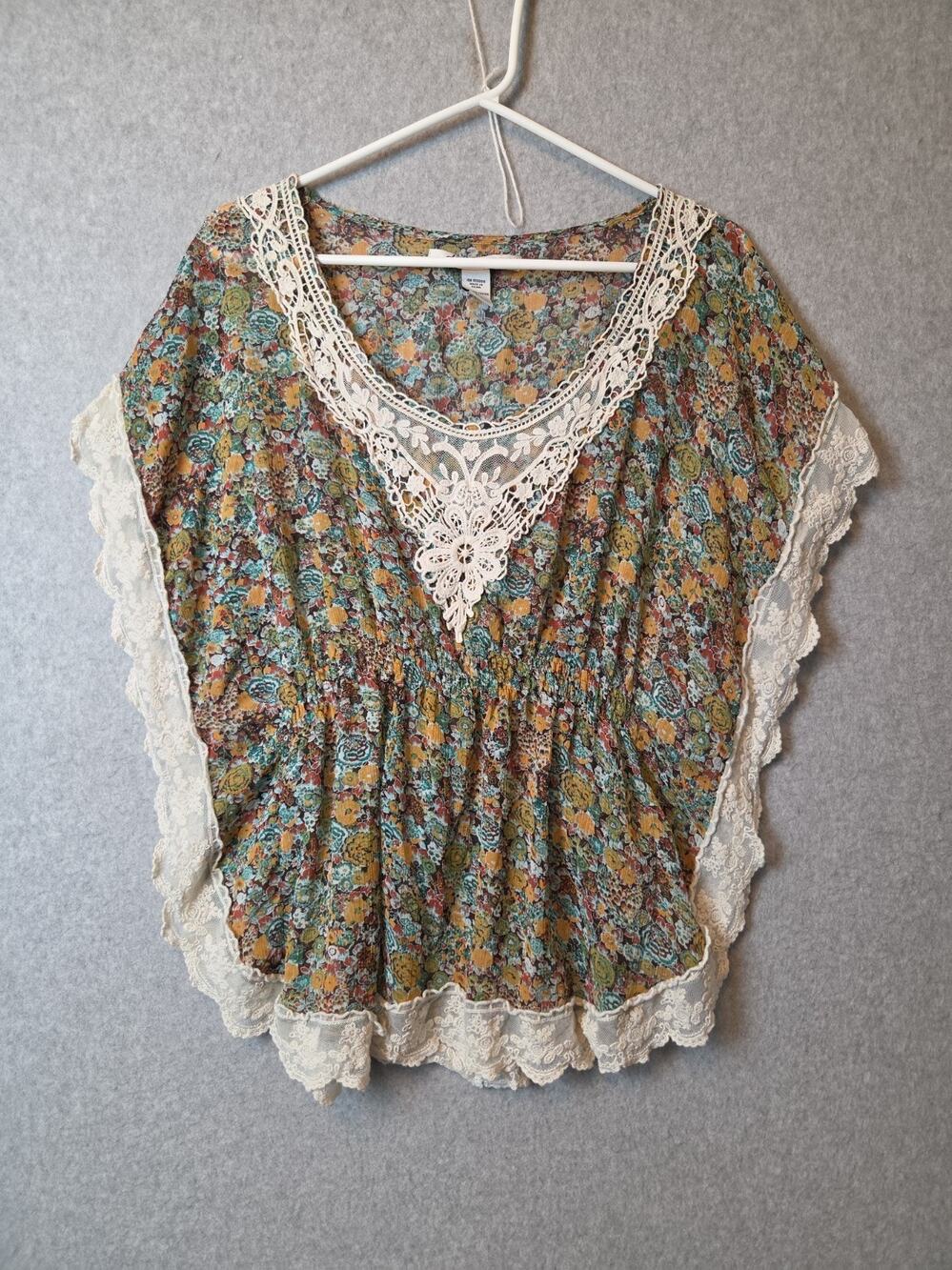 American Rag Cie Multicolor Floral Crochet Sleeveless Boho Top Women's XL